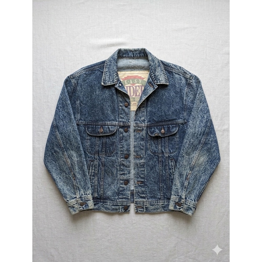 Vintage Lee Riders Easy Rider Denim Jacket Acid Wash Blue Trucker USA Mens Large